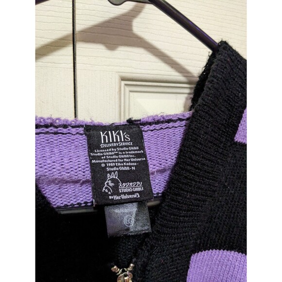 Kiki's Delivery Service Women Purple Black Zipper Jiji Cat Hoodie Jacket Large - Picture 4 of 10